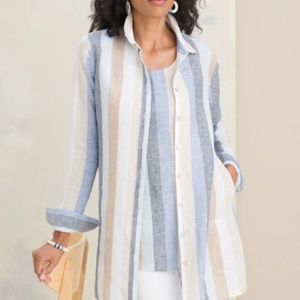 Chico's Non-Iron Linen Striped Tunic Shirt (Size 3 in Chico's sizing)